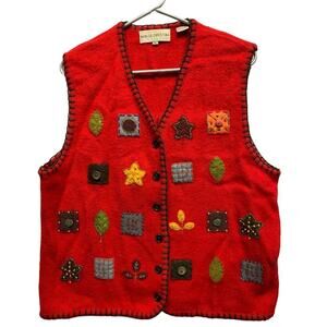 Marisa Christina Christmas Vest 100% Wool Patchwork EUC XL